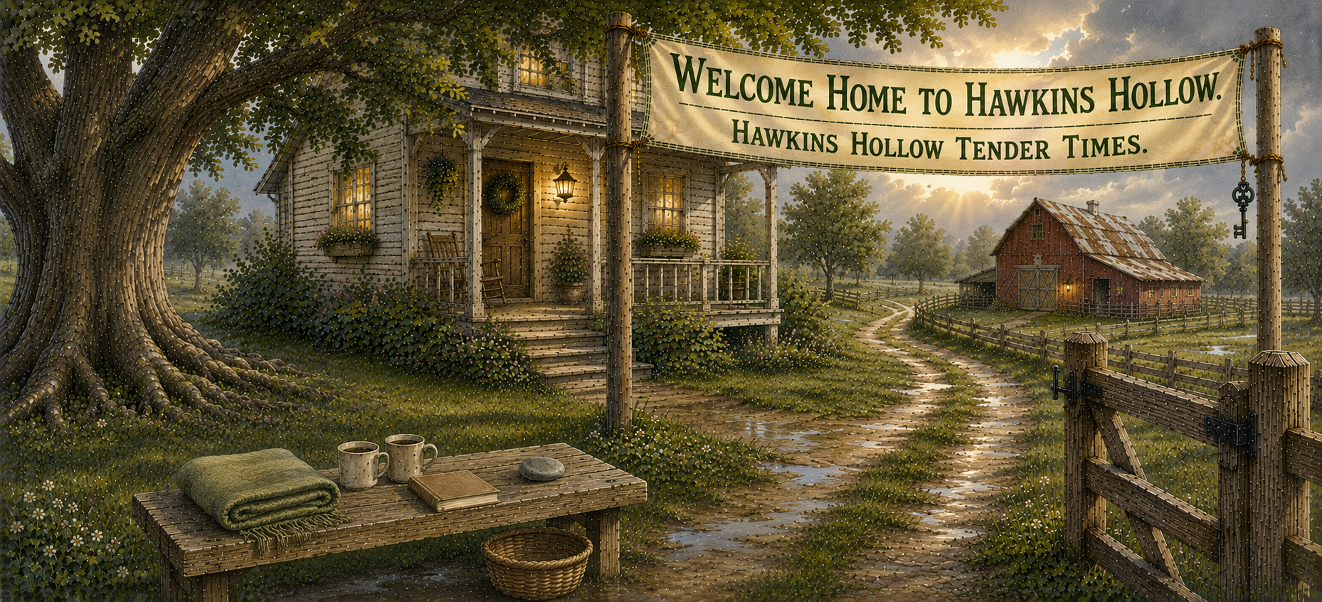 Tender Times banner for comfort-centered stories in Hawkins Hollow.